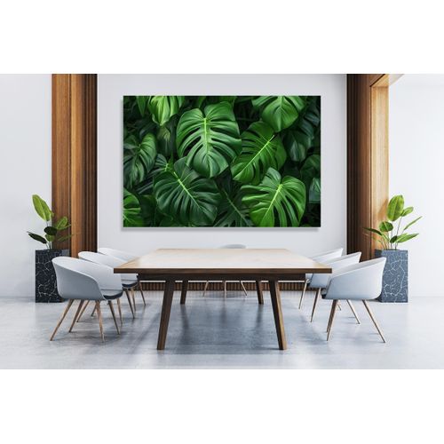 4067437130461 - XXL-Wandbild QUEENCE Akustikbild Monstera Blätter Pflanze grün (farbe bild(er) grün) B120cm H80cm T25cm Polyester Bilder Einfache Akustiklösung ohne Baumaßnahme Schalldämmung Paneele