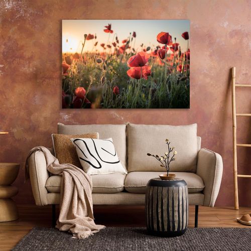 4067437130348 - XXL-Wandbild QUEENCE Akustikbild Mohn Mohnfeld bei Sonnenaufgang rot (farbe bild(er) rot) B120cm H80cm T25cm Polyester Bilder Einfache Akustiklösung ohne Baumaßnahme Schalldämmung Paneele