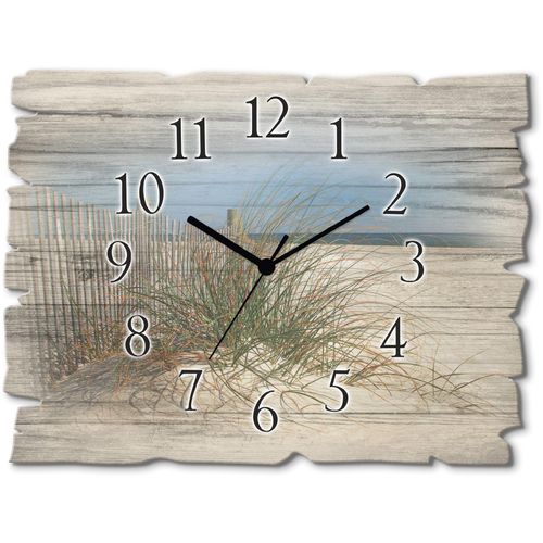 4062144357200 - Wanduhr ARTLAND Schöne Sanddüne mit Gräsern und Zaun Wanduhren Gr B H T 40 cm x 30 cm x 06 cm Funkuhr beige (natur) Wanduhren wahlweise mit Quarz- oder Funhuhrwerk lautlos ohne Tickgeräusche