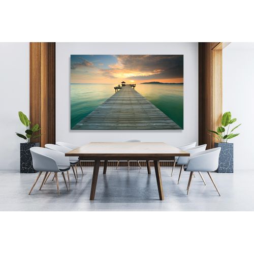 4067437130270 - XXL-Wandbild QUEENCE Akustikbild Steg Bali Sonnenuntergang grün (farbe bild(er) grün) B90cm H60cm T25cm Polyester Bilder Einfache Akustiklösung ohne Baumaßnahme Schalldämmung Paneele