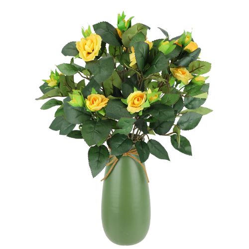 4019844823573 - Kunstblume IGEA Künstlicher Rosenbusch in Vase gelb B26cm H38cm L24cm Polyester Kunstpflanzen Rosenstrauß Strauß Bouquet Seidenblumen Blumenstrauß Wildrosen