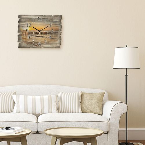 4062144354803 - Wanduhr ARTLAND Schöner Sonnenuntergang am Strand Wanduhren Gr B H T 40 cm x 30 cm x 06 cm Funkuhr orange Wanduhren wahlweise mit Quarz- oder Funhuhrwerk lautlos ohne Tickgeräusche
