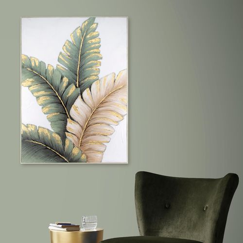 5011583537239 - Leinwandbild ART FOR THE HOME Blatter Neutral bunt (farbe bild(er) bunt) B70cm H100cm T35cm Ø35cm Bilder Handgemalte Leinwand mit Goldmetallic Lush leaves neutral - 100x70cm