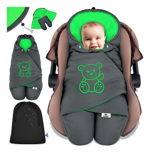 4255598305075 - KIDIZ® Baby Einschlagdecke Winter mit Kapuze +Tasche Babyeinschlagdecke Universal für Babyschale Autositz zB für Maxi-Cosi Römer für Buggy Babybett Kinderwagen & alle Gurtsysteme 3 & 5-Punkt Gurt