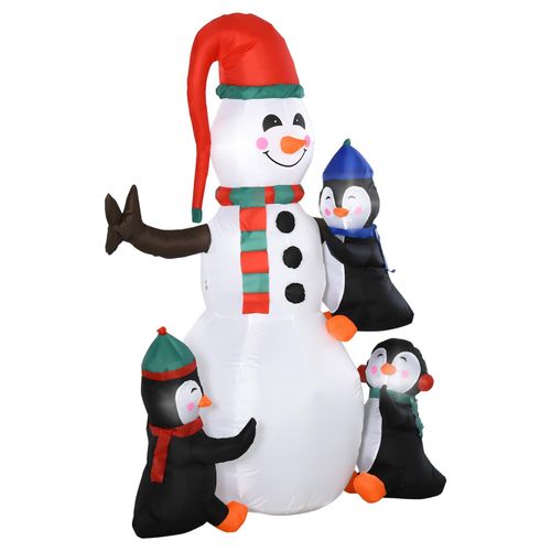 4250871279876 - Aufblasbarer LED Schneemann mit 3 Pinguinen bunt 140 x 70 x 180 cm (BxTxH) Selbstaufblasbare Dekoration LED Weihnachtsdeko