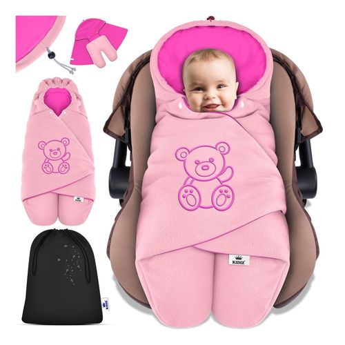 4255598305174 - KIDIZ® Baby Einschlagdecke Winter mit Kapuze +Tasche Babyeinschlagdecke Universal für Babyschale Autositz zB für Maxi-Cosi Römer für Buggy Babybett Kinderwagen & alle Gurtsysteme 3 & 5-Punkt Gurt