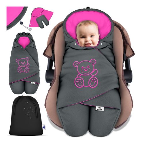 4255598305082 - KIDIZ® Baby Einschlagdecke Winter mit Kapuze +Tasche Babyeinschlagdecke Universal für Babyschale Autositz zB für Maxi-Cosi Römer für Buggy Babybett Kinderwagen & alle Gurtsysteme 3 & 5-Punkt Gurt