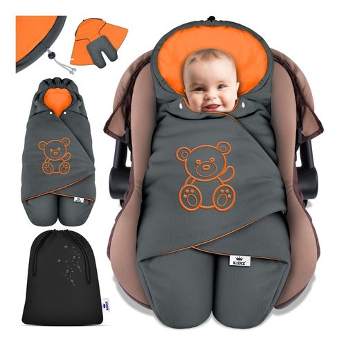 4255598305099 - KIDIZ® Baby Einschlagdecke Winter mit Kapuze +Tasche Babyeinschlagdecke Universal für Babyschale Autositz zB für Maxi-Cosi Römer für Buggy Babybett Kinderwagen & alle Gurtsysteme 3 & 5-Punkt Gurt