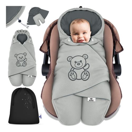4255598305143 - KIDIZ® Baby Einschlagdecke Winter mit Kapuze +Tasche Babyeinschlagdecke Universal für Babyschale Autositz zB für Maxi-Cosi Römer für Buggy Babybett Kinderwagen & alle Gurtsysteme 3 & 5-Punkt Gurt