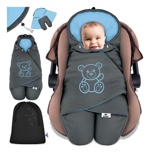 4255598305068 - KIDIZ® Baby Einschlagdecke Winter mit Kapuze +Tasche Babyeinschlagdecke Universal für Babyschale Autositz zB für Maxi-Cosi Römer für Buggy Babybett Kinderwagen & alle Gurtsysteme 3 & 5-Punkt Gurt