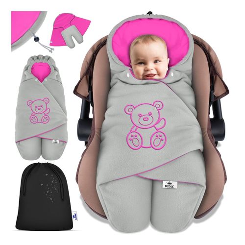 4255598305167 - KIDIZ® Baby Einschlagdecke Winter mit Kapuze +Tasche Babyeinschlagdecke Universal für Babyschale Autositz zB für Maxi-Cosi Römer für Buggy Babybett Kinderwagen & alle Gurtsysteme 3 & 5-Punkt Gurt