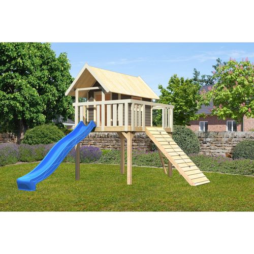 4010090223728 - Karibu Stelzenhaus Fidel Rutsche blau inklHolzrampe mit Klettertau & Holzleiter 4010090223728 - Karibu Stelzenhaus Fidel Rutsche blau inklHolzrampe mit Klettertau & Holzleiter