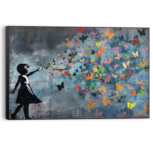 8714597669237 - Wandbild REINDERS Mädchen mit Schmetterlingen bunt (farbe bild(er) mehrfarbig) B90cm H60cm T3cm Bilder Teenager Zimmer - Nacht - Mehrfarbig - MDF - Kunst - 90x60 cm