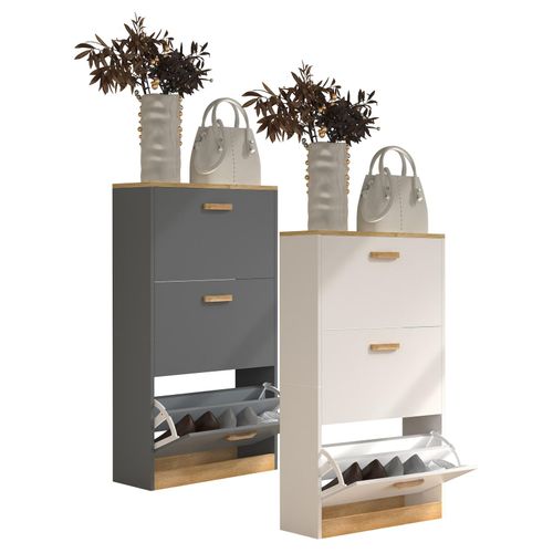 4051814441196 - Schuhschrank Holz Regal Kipper Schuhregal Schuhschrank Schuhkipper 3 Klappen Halom M Gr 59 weiß B59cm H105cm T22cm Obermaterial 100% Holz Wood Schränke 4051814441196 - Schuhschrank Holz Regal Kipper Schuhregal Schuhschrank Schuhkipper 3 Klappen Halom M Gr 59 weiß B59cm H105cm T22cm Obermaterial 100% Holz Wood Schränke