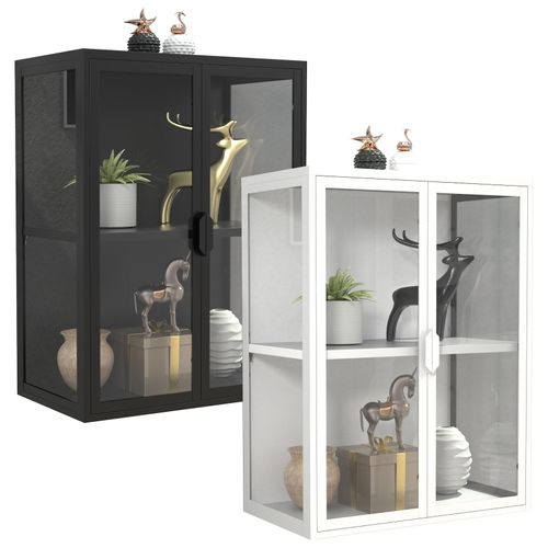 4051814436123 - Wandregal Glasvitrine hängend Vitrine Glas mit ESG-Sicherheitsglas Maße ca H 80 x B 60 x T 35 cm Hängevitrine Glas Modern und platzsparend Glas Vitrinenschrank - Flokas M Gr 60 weiß B60cm H80cm T35cm Metall Stahl Glas Regale