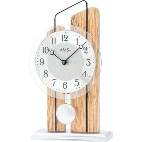 4037445160897 - Pendeltischuhr AMS silber (eichefarben silberfarben) Tischuhren Wohnzimmer Esszimmer Made in Germany