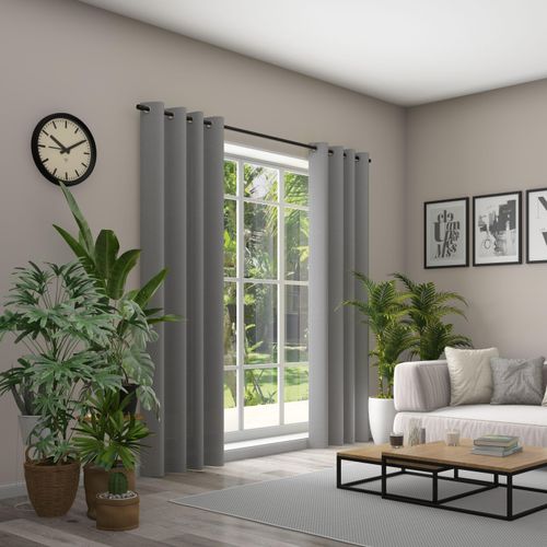 4006470510441 - Vorhang NEUTEX FOR YOU Linessa grau (hellgrau) B137cm H285cm Jacquard Polyester Gardinen Ösenschal mit Metallösen Breite 137 cm nach Maß