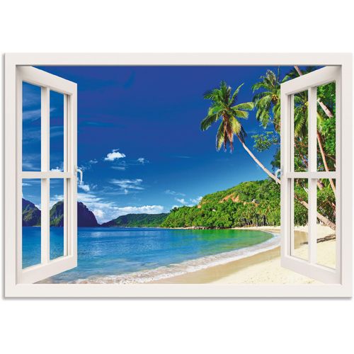 4059745735537 - Wandbild ARTLAND Fensterblick Paradies Bilder Gr B H 100 cm x 70 cm Alu-Dibond-Druck Fensterblick 1 St weiß Bild Metallbild Metallbilder Bilder als Alubild Leinwandbild Wandaufkleber oder Poster in versch Größen