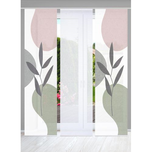 4056751444828 - Schiebegardine HOME IN GREEN FRONDA Gr 1 grün (grün rosa) B60cm H245cm Polyester Gardinen SET DIGITALDRUCKBAMBUSOPTIK RECYCELT