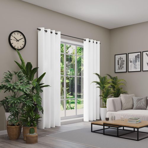 4006470520488 - Vorhang NEUTEX FOR YOU Linessa weiß (wollweiß) B137cm H290cm Jacquard Polyester Gardinen Ösenschal mit Metallösen Breite 137 cm nach Maß