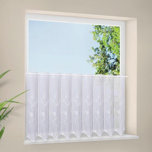 4007863704683 - Scheibengardine Arina weiß B80cm H60cm Wirkware Polyester Gardinen Stickerei-Bistro mit Blumen bestickt