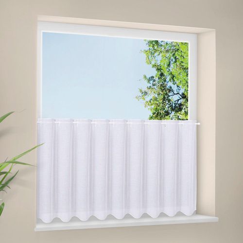 4007863705291 - Scheibengardine Delia weiß Gardinen 60cm Durchzuglöcher 200cm Polyester Unifarbener Panneau mit Schneideleiste B200cm H60cm