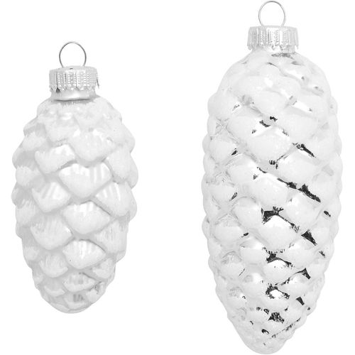 0024762215229 - Christbaumschmuck KREBS GLAS LAUSCHA Glas-Tannenzapfen Silberfarben mit Glitter 2x Ø 8 cm + 10 cm Weihnachtsbaumschmuck silberfarben Weihnachtsbaumschmuck Weihnachtsdeko Weihnachtsbaumkugel Christbaumkugeln aus Glas
