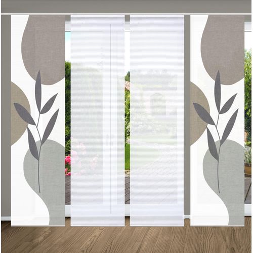 4056751444835 - Schiebegardine HOME IN GREEN FRONDA Gr 1 grau (steinfarben) B60cm H245cm Polyester Gardinen SET DIGITALDRUCKBAMBUSOPTIK RECYCELT