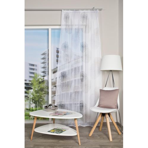4056751473309 - Vorhang HOME WOHNIDEEN RAWLINS Gr 1 grau B140cm H145cm Voile Polyester Gardinen Zugbandschal RAWLINS bedruckt