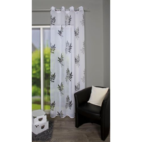 4056751293181 - Gardine HOME WOHNIDEEN BAMBOU Gardinen Gr 245 cm Ösen 140 cm grau Ösen Gardine HxB 245x140 ÖSENSCHAL DRUCK BLÄTTER