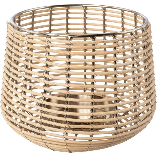 4064118178477 - Windlicht HOME AFFAIRE Kerzenhalter Vallenay braun (braun silberfarben) H13cm Ø17cm Massivholz Metall Kerzenhalter aus Naturweide und Metall