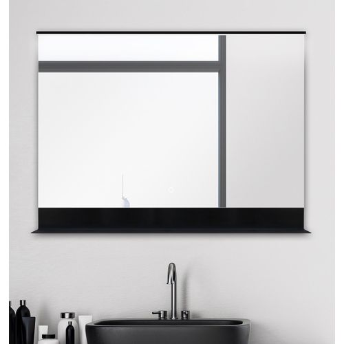 4250312108079 - Black Home Badspiegel 80 x 60 cm - Touch - Badezimmerspiegel mit led Beleuchtung in neutralwei� � mit praktische Ablage in schwarz - Sensortaster