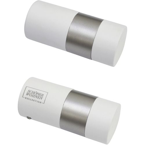 4003018378907 - Gardinenstangen-Endstück SCHÖNER WOHNEN LAMINAT Endstück Zylinder für Ø 20 mm Gardinenstangenendstücke Gr 2 St weiß matt silber matt Gardinenstangen-Endstücke Serie Einzelprogramm Leon Ø 20 mm