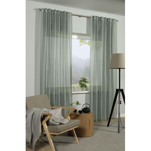 4003018382621 - Gardine GRS Schal Zen Silence mit Gardinenband grün B135cm H245cm Obermaterial 100% Kunststoff Gardinen blickdicht Kunststoff Stoff aus 50 % recyceltes Polyester