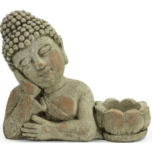 4031456139422 - Kerzenhalter Buddha Gr B H T 9 cm x 165 cm x 21 cm grau Kerzenhalter aus Zement