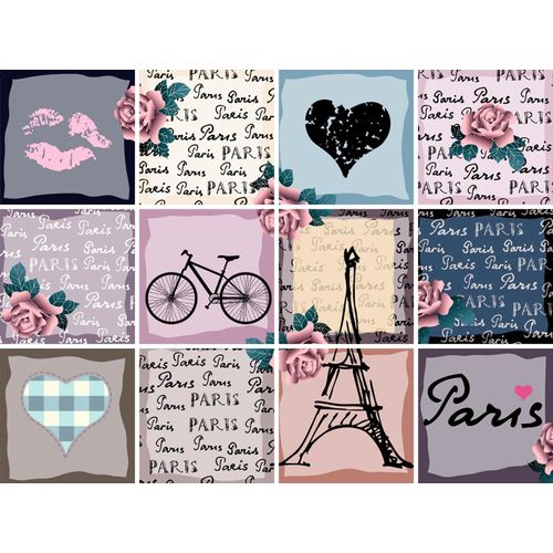 4049009358794 - Fliesenaufkleber QUEENCE Paris grau (lila rosa grau) B15cm H15cm T01cm Fliesenaufkleber Stickerfliesen selbstklebend Sticker 12er Set