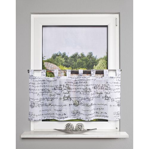 4056751375818 - Scheibengardine HOME BASICS SCHRIFTEN Gr 1 beige (naturfarben) B135cm H48cm Polyester Gardinen Schlaufencafehaus digital bedruckt