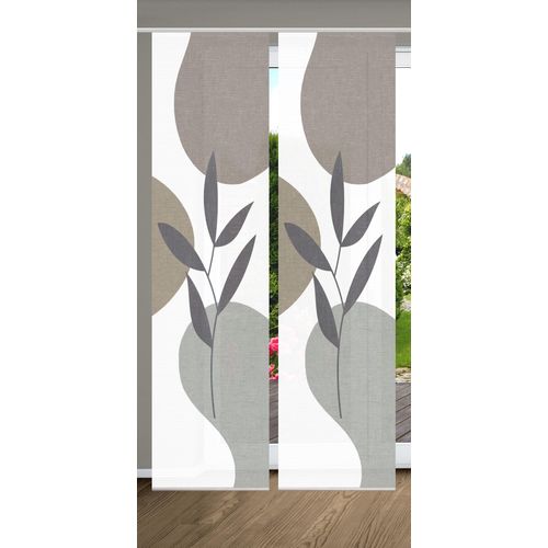 4056751444804 - Schiebegardine HOME IN GREEN FRONDA Gr 1 grau (steinfarben) B60cm H245cm Polyester Gardinen SET DIGITALDRUCKBAMBUSOPTIK RECYCELT