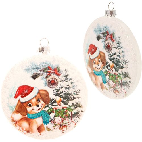 0024762036374 - Weihnachtsbaumkugel KREBS GLAS LAUSCHA KGL03637 Weihnachtsdeko Christbaumschmuck Christbaumkugeln Glas bunt (weiß bunt) T19cm Ø9cm Glas Weihnachtsbaumkugeln Taler aus Glas mit weihnachtlichem Motiv