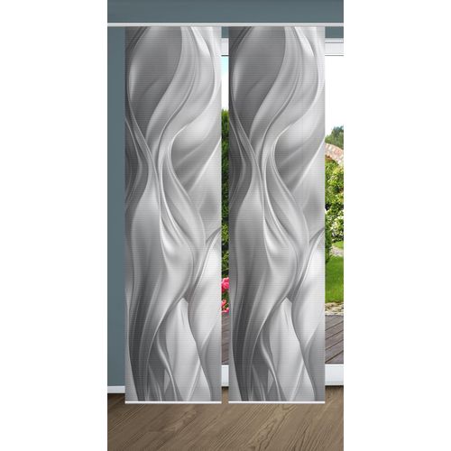 4056751515368 - Schiebegardine HOME IN GREEN ALCINA Gr 1 grau B60cm H245cm Polyester Gardinen SET DIGITALDRUCKBAMBUSOPTIK RECYCELT