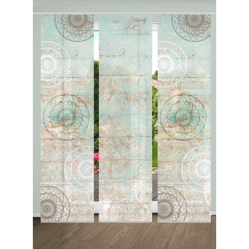 4056751438209 - Schiebegardine HOME IN GREEN MANDRIGA Gr 1 grün (mint) B60cm H245cm Polyester Gardinen SET DIGITALDRUCKBAMBUSOPTIK RECYCELT