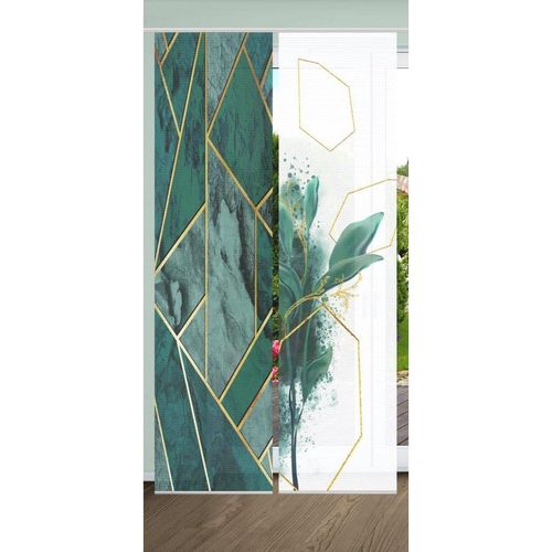 4056751443951 - Schiebegardine HOME IN GREEN SIGNUM Gr 1 grün B60cm H245cm Polyester Gardinen SET DIGITALDRUCKBAMBUSOPTIK RECYCELT