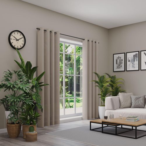 4006470526572 - Vorhang NEUTEX FOR YOU Linessa beige (sand) B137cm H155cm Jacquard Polyester Gardinen Ösenschal mit Metallösen Breite 137 cm nach Maß