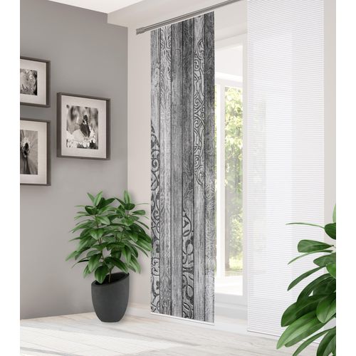 4056751436830 - Schiebegardine HOME IN GREEN LEGNO Gr 1 grau B60cm H245cm Polyester Gardinen DIGITALBEDRUCKT BAMBUSOPTIK RECYCELT