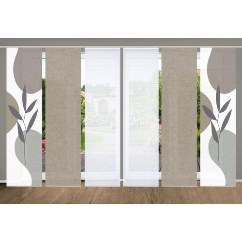 4056751444880 - Schiebegardine HOME IN GREEN FRONDA Gr 1 grau (steinfarben) B60cm H245cm Polyester Gardinen SET DIGITALDRUCKBAMBUSOPTIK RECYCELT