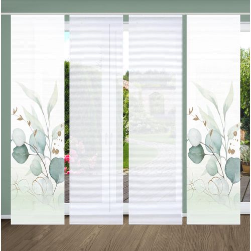 4056751441094 - Schiebegardine HOME IN GREEN ABANIO Gr 1 grün B60cm H245cm Polyester Gardinen SET DIGITALDRUCKBAMBUSOPTIK RECYCELT