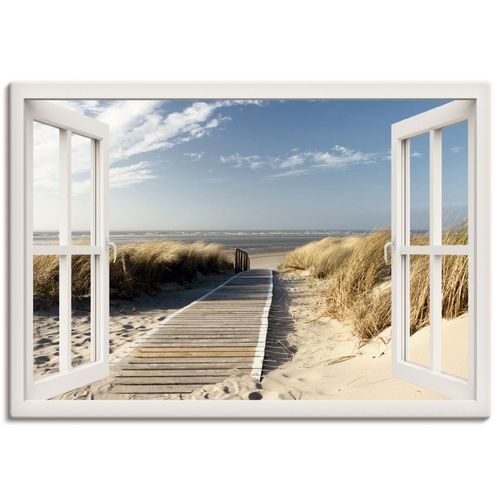 4058661011374 - Wandbild ARTLAND Fensterblick Nordseestrand auf Langeoog Bilder Gr B H 130 cm x 90 cm Leinwandbild Fensterblick Querformat 1 St weiß Bild Poster Bilder als Leinwandbild Wandaufkleber oder in versch Größen