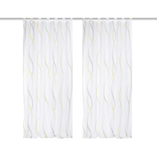 4056751477178 - Vorhang HOME WOHNIDEEN SCHLAUFENSCHAL Gr 1 grün B140cm H245cm Voile Polyester Gardinen 2er Pack Schlaufenschal bedruckt
