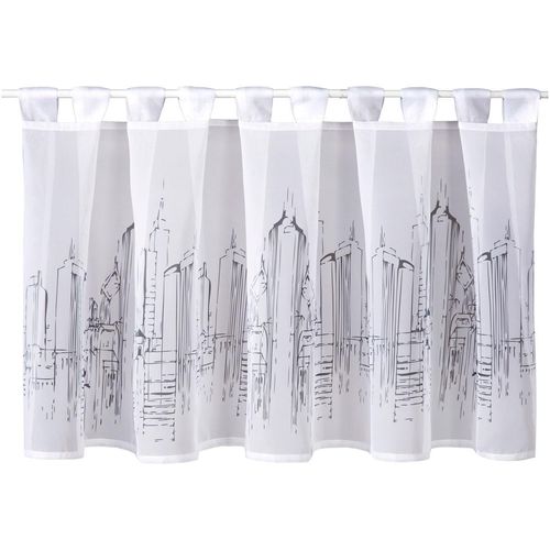 4007863637851 - Scheibengardine Paul Gardinen Gr 50 cm Schlaufen 150 cm grau (anthrazit) Scheibengardinen transparent Gardine HxB 50x150 mit modernem Druckdesign