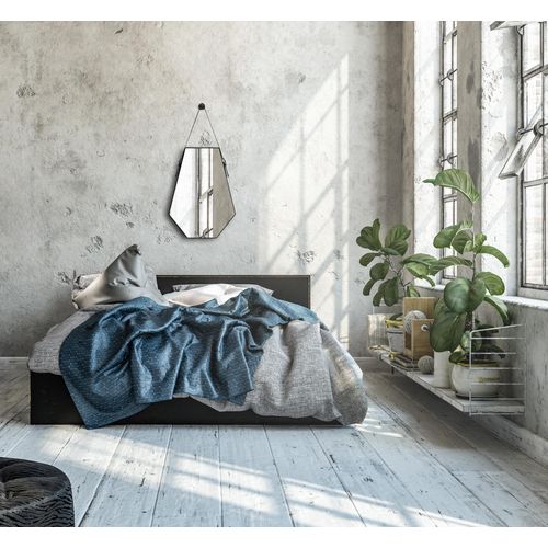 4251820312408 - Dekospiegel MIRRORS AND MORE Emmi schwarz B485cm H66cm Kunststoff Spiegel sechseckige Form dekoratives Lederband